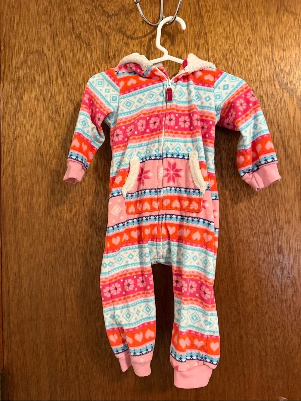 Carter's Girls Pink Orange Teal Hooded Fleece Snowsuit